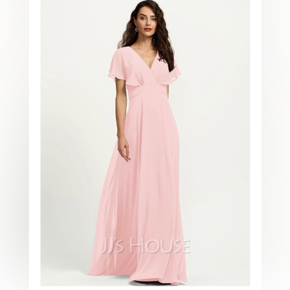 JJs House Dresses & Skirts - JJ’s House A-Line V-neck Floor-Length Chiffon Bridesmaid Dress
